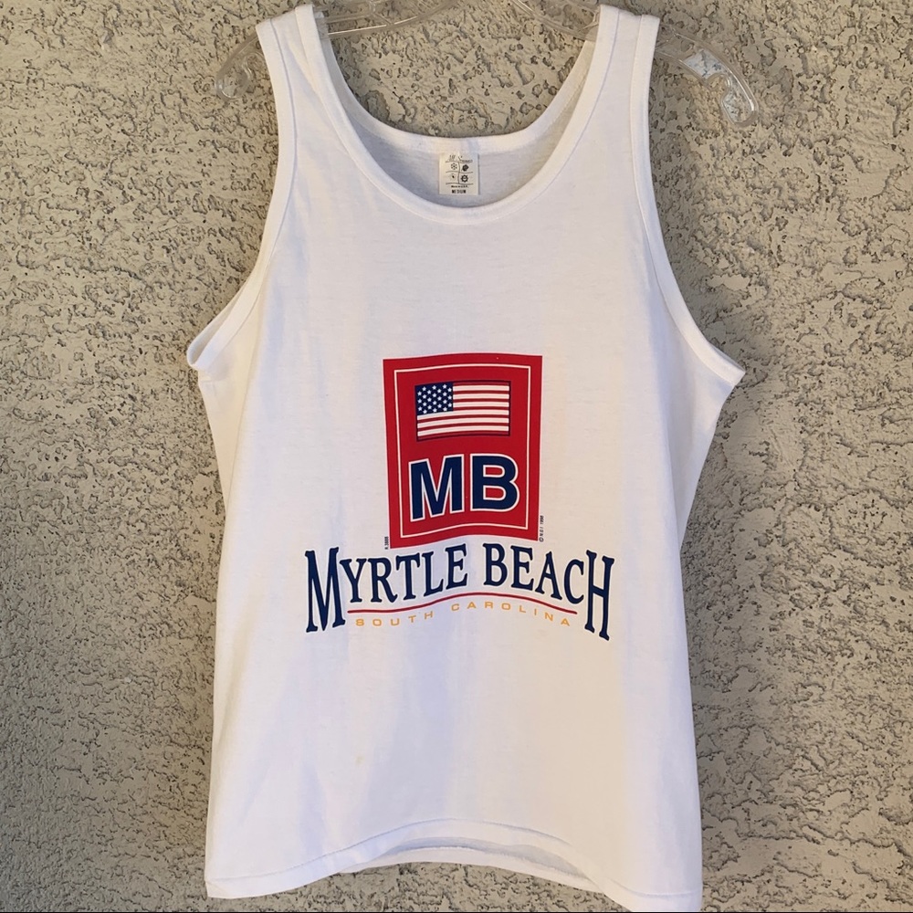 Vintage New  1998 White Tank Top USA Flag MB, Myrtle Beach South Carolina Size M